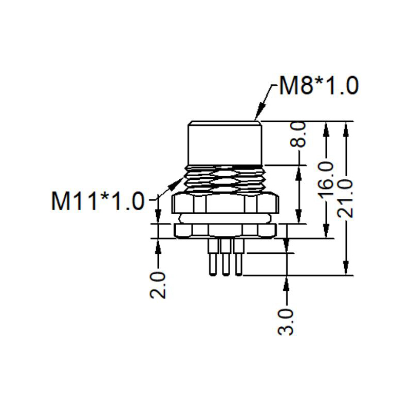 M8 4pins A code female straight front panel mount connector, unshielded, insert